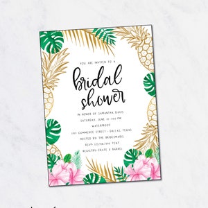 Sommer Hochzeitsparty, tropischen Brautdusche Einladung, Gold Ananas, Strand Brautdusche, Pink Gold grün, Pool-Party druckbare laden