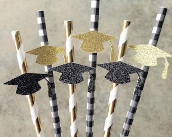READY TO SHIP, Graduation Straws, Graduation Party Decoration, Graduation Party Straws, Buffalo Plaid, 2025 Grad, assembled straws Set of 12