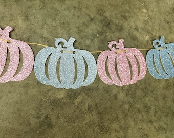 Gender Reveal Banner, Fall Gender Reveal, Garland, Fall Baby Shower Banner, Pink and Blue Pumpkins, Fall Gender Reveal Party, READY TO SHIP