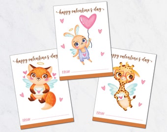 Animal Valentine Cards / Set of Valentine's Cards / Kids Valentine / Printable Valentines / Classroom Valentines / SET of 3 INSTANT DOWNLOAD