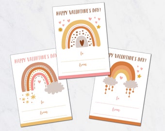 Rainbow Valentine Cards / Set of Valentine's Cards / Kids Valentine / Boho Rainbow / Classroom Valentines / SET of 3 INSTANT DOWNLOAD