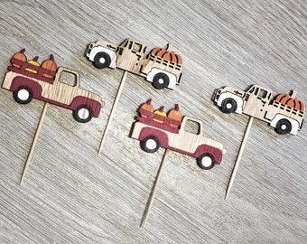 Fall Truck Cupcake Toppers, Fall Baby Shower, Fall Birthday Party, Autumn Shower Decoration, Neutral, Pumpkin Trucks, Decorations SET OF 12