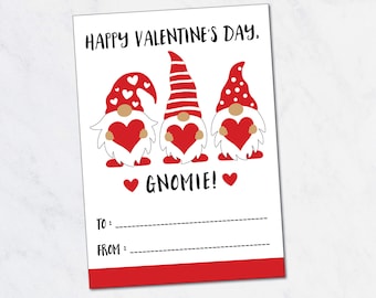 Gnome Valentine's Day Card / Gnomie Valentine Cards / Kids Valentine Cards / Printable Cards / Classroom Valentines / INSTANT DOWNLOAD