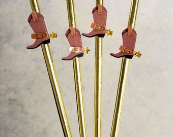 Cowboy Boot Straws, BROWN Boots, Cowboy Birthday Party Straws, Western Party Decorations, Cowboy Party, Cowboy Baby Shower, SET OF 12 Straws
