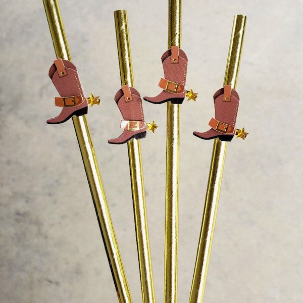 Cowboy Boot Straws, BROWN Boots, Cowboy Birthday Party Straws, Western Party Decorations, Cowboy Party, Cowboy Baby Shower, SET OF 12 Straws