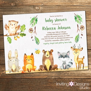 Woodland Baby Shower Invitation / Forest Friends / Gender Neutral / Woodland Animals / Digital or PRINTED INVITATION