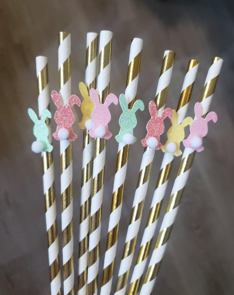 Easter Gift for Kids, Bunny Straws for Easter Basket, Easter Party, Easter Decor, Bunny Party Straws, Easter Basket Filler, Set of 12 Straws image 1