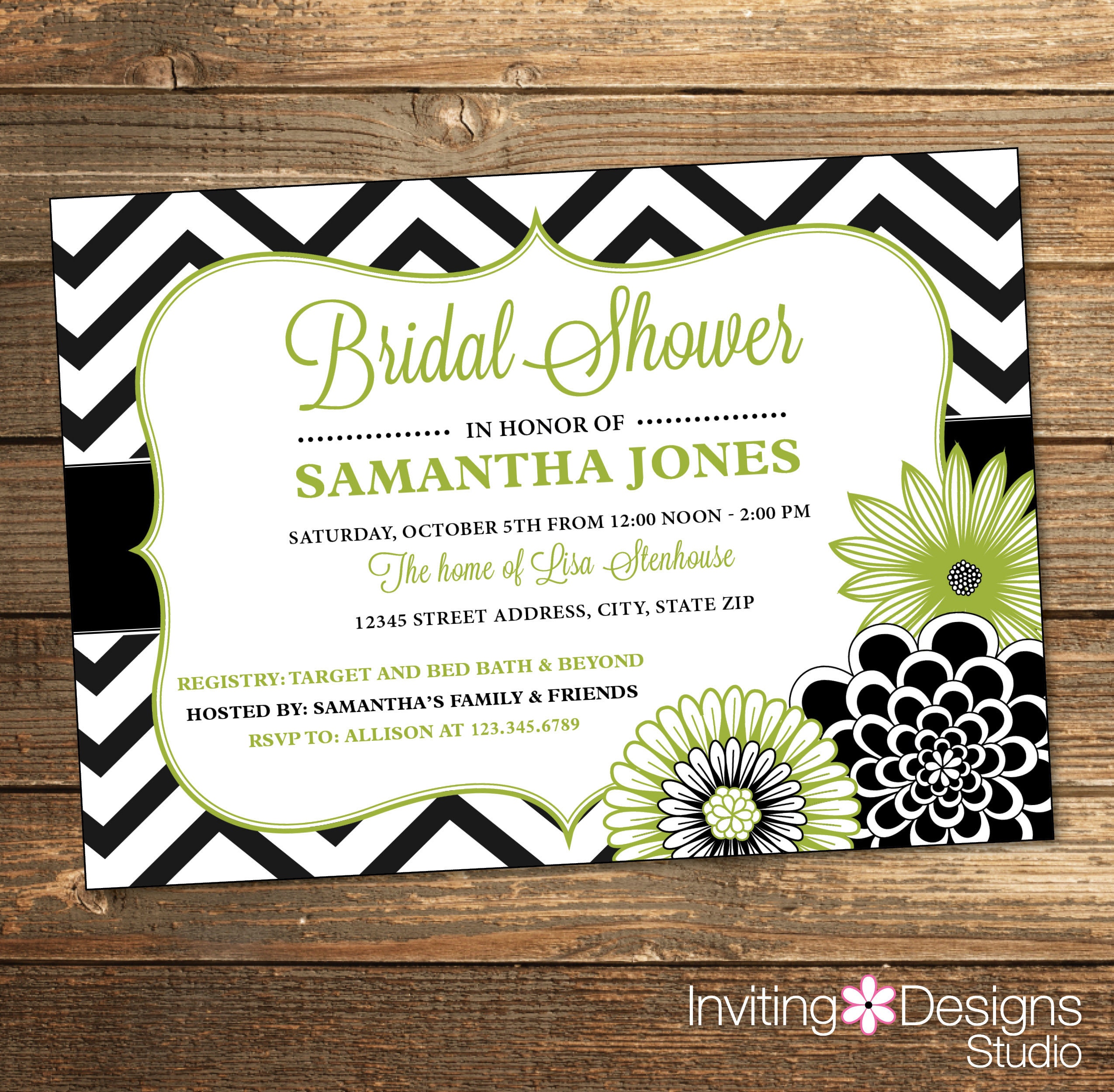Bridal Shower Invitation Wedding Shower Invitation Chevron Etsy
