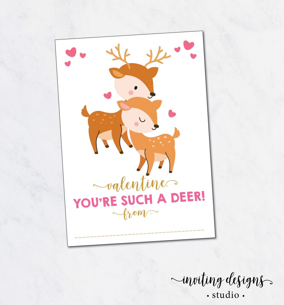 Deer Valentine Cards / Deer Valentine's Cards / Kids Valentines Card ...