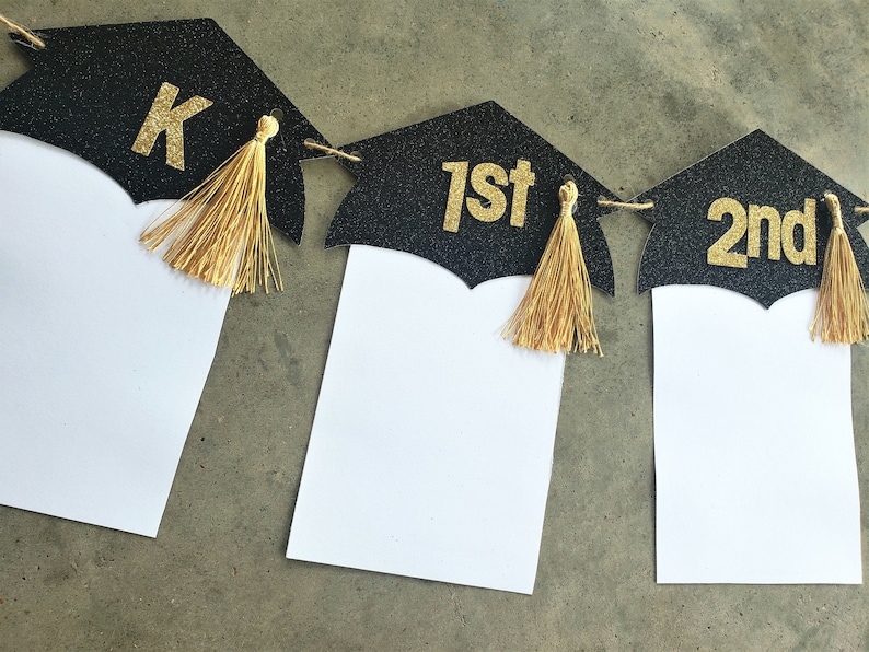 Graduation Photo Banner, Party Decorations 2026, Graduation Yearly Photo Banner, Graduation Decoration, Black Gold, Graduation Party Decor image 1