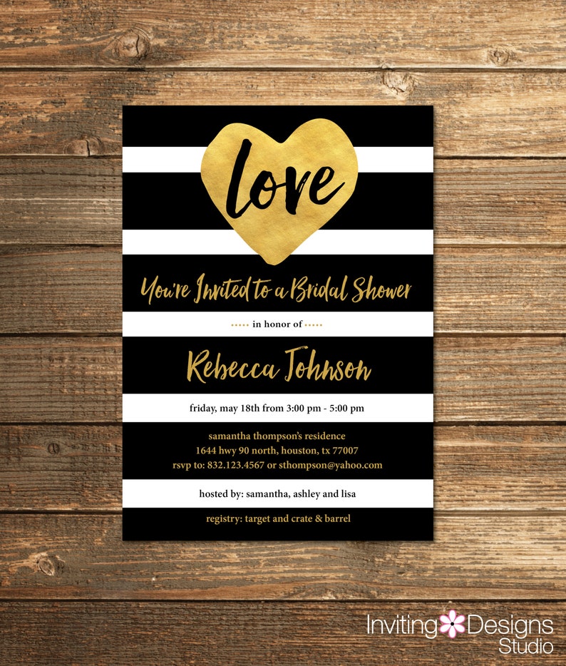 Black and White Stripe Bridal Shower Invitation Love Black Etsy