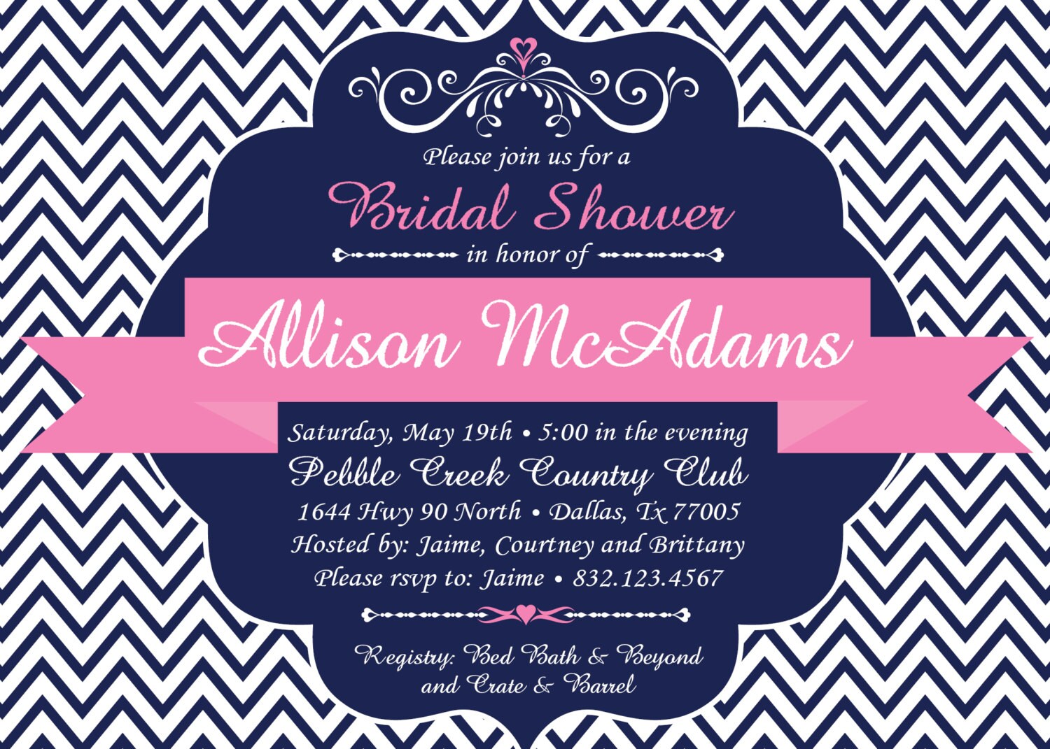 Printable Bridal Shower Invitation Wedding Shower Navy Blue Etsy