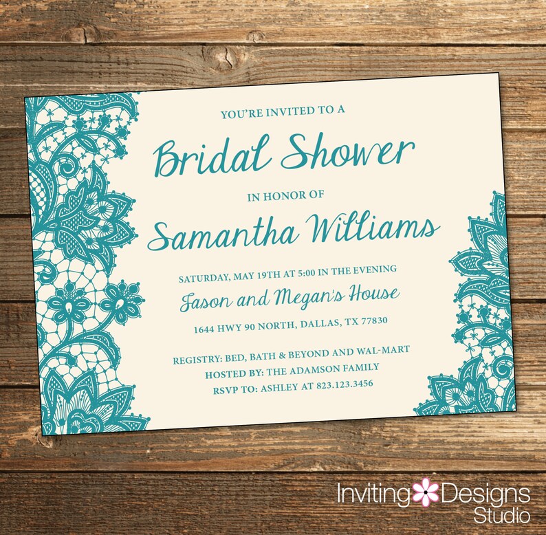 Wedding Shower Invitation Bridal Shower Invitation Lace | Etsy