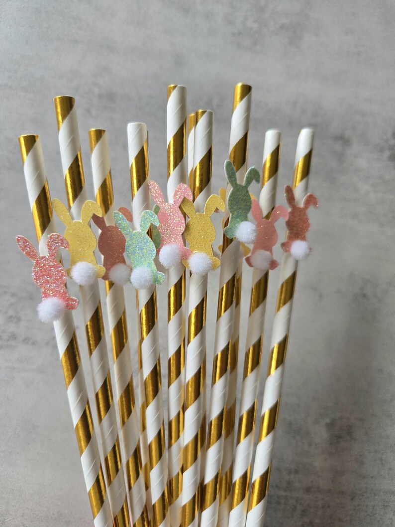 READY TO SHIP Bunny Straws, Some Bunny is One, Easter Straws, Bunny First Birthday, Easter Decor, Bunny Party, Easter Decorations, 12 Straws image 3