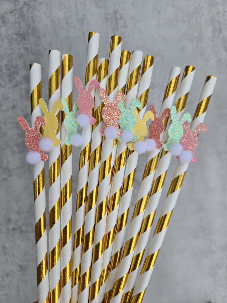 Easter Gift for Kids, Bunny Straws for Easter Basket, Easter Party, Easter Decor, Bunny Party Straws, Easter Basket Filler, Set of 12 Straws image 3