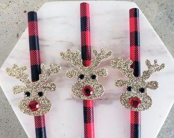 Christmas Straws, Christmas Decorations, Christmas Party Straws, Buffalo Plaid Straws, Holiday Party, 12 ct, Set of 12, READY TO SHIP