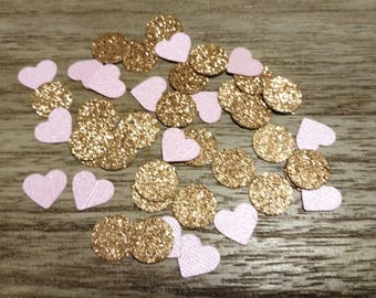 Rose Gold and Pink Confetti, Bridal Shower Decorations, Wedding Confetti, Gold Glitter, Baby Shower, Bridal Shower Confetti, 150 PIECES