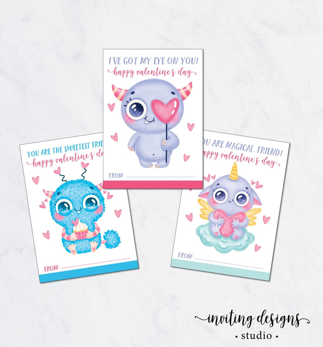 Valentine Cards for Kids / Monster Valentines / Set of Valentine's ...