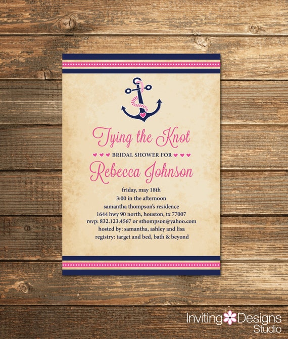 Nautical Bridal Shower Invitation Pink And Navy Wedding Etsy