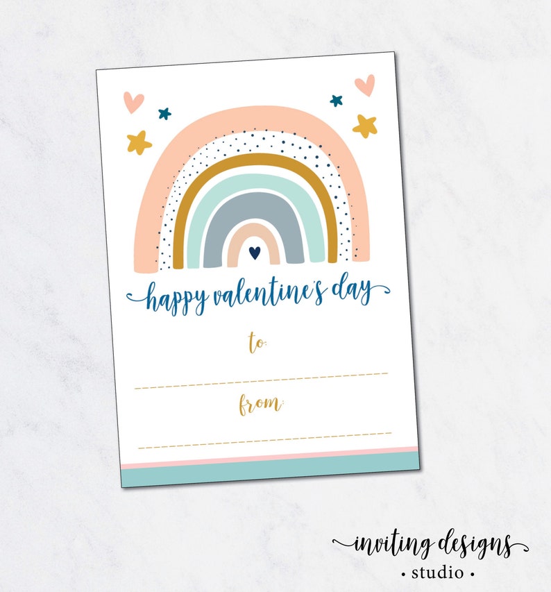 Kids Valentine Cards / Rainbow Printable Valentine's Cards / Girl ...