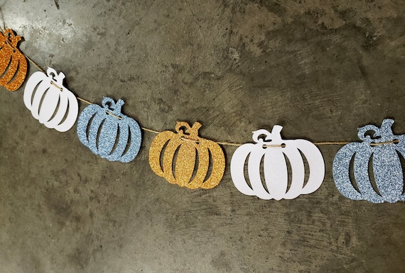 Pumpkin Garland, Boy Pumpkin Banner, Fall Baby Shower Banner, Blue Orange White Pumpkins, Boy Baby Shower, Boy Birthday, READY TO SHIP