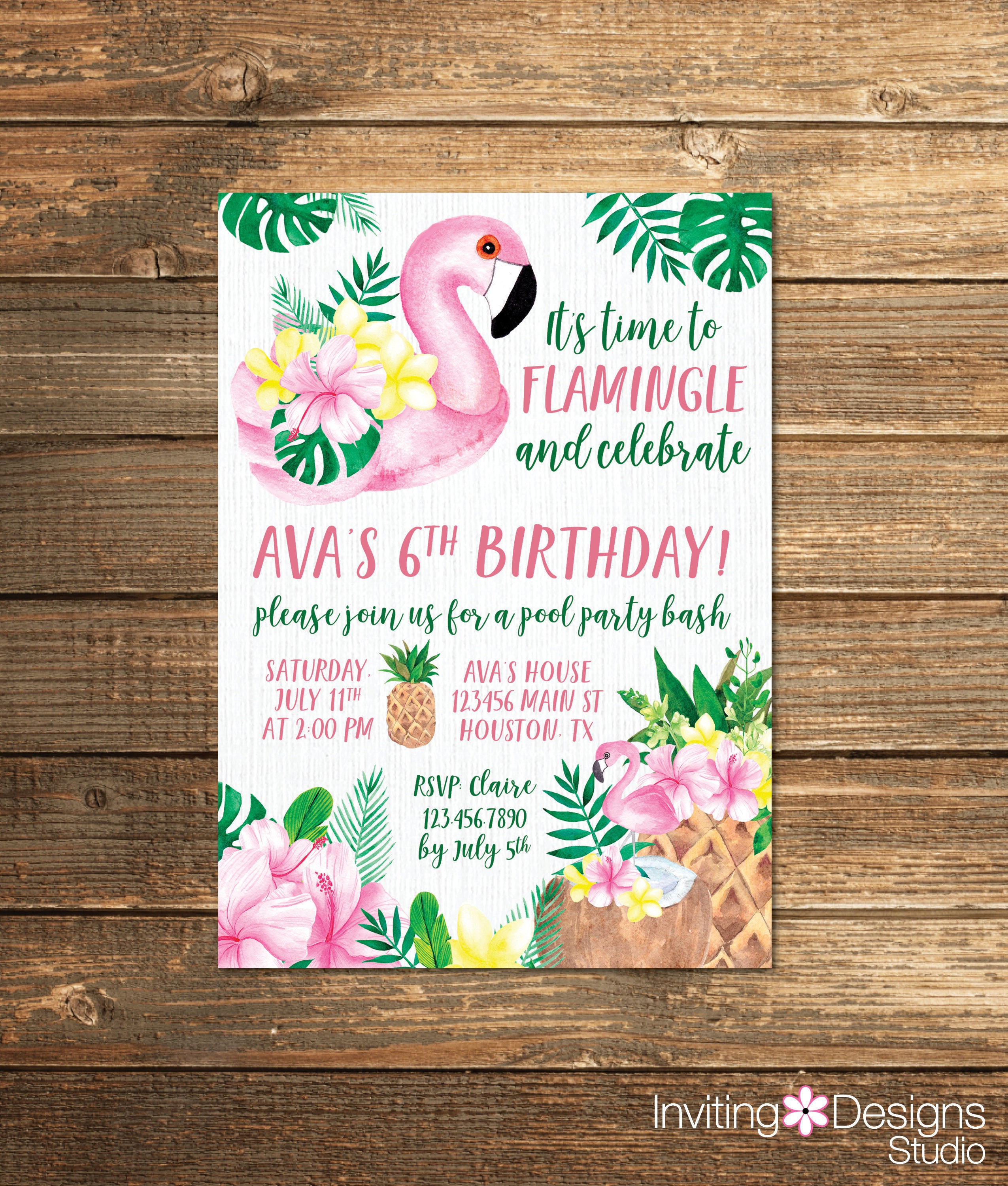 Flamingo Pool Party Invitation Pool Party Birthday Etsy 