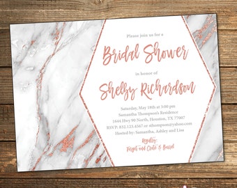 Marble Bridal Shower Invitation, Rose Gold Bridal Shower, Wedding Shower Invitation, Rose Gold and Gray, Metallic, Copper (PRINTABLE FILE)