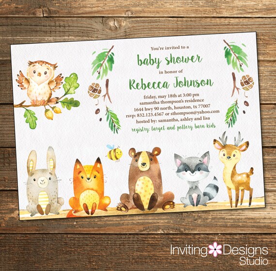 etsy woodland baby shower invitations