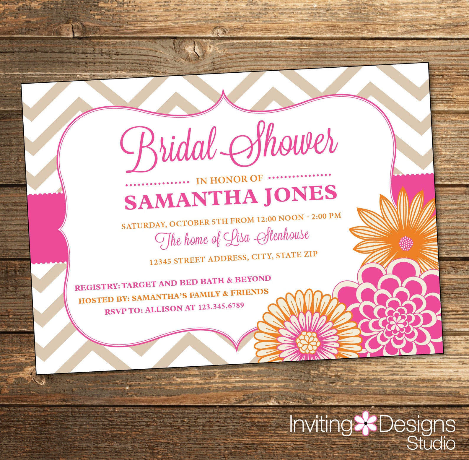 Wedding Shower Invitation Bridal Shower Invitation Chevron Etsy