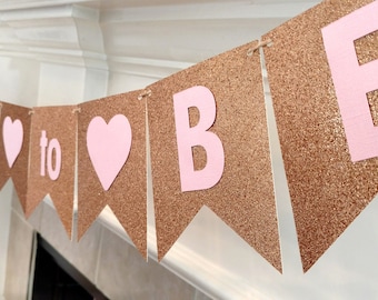 Bridal Shower Banner, Rose Gold and Pink Banner, Bride to Be Banner, Rose Gold Wedding, Pennant Banner, Gold Glitter, printed and assembled