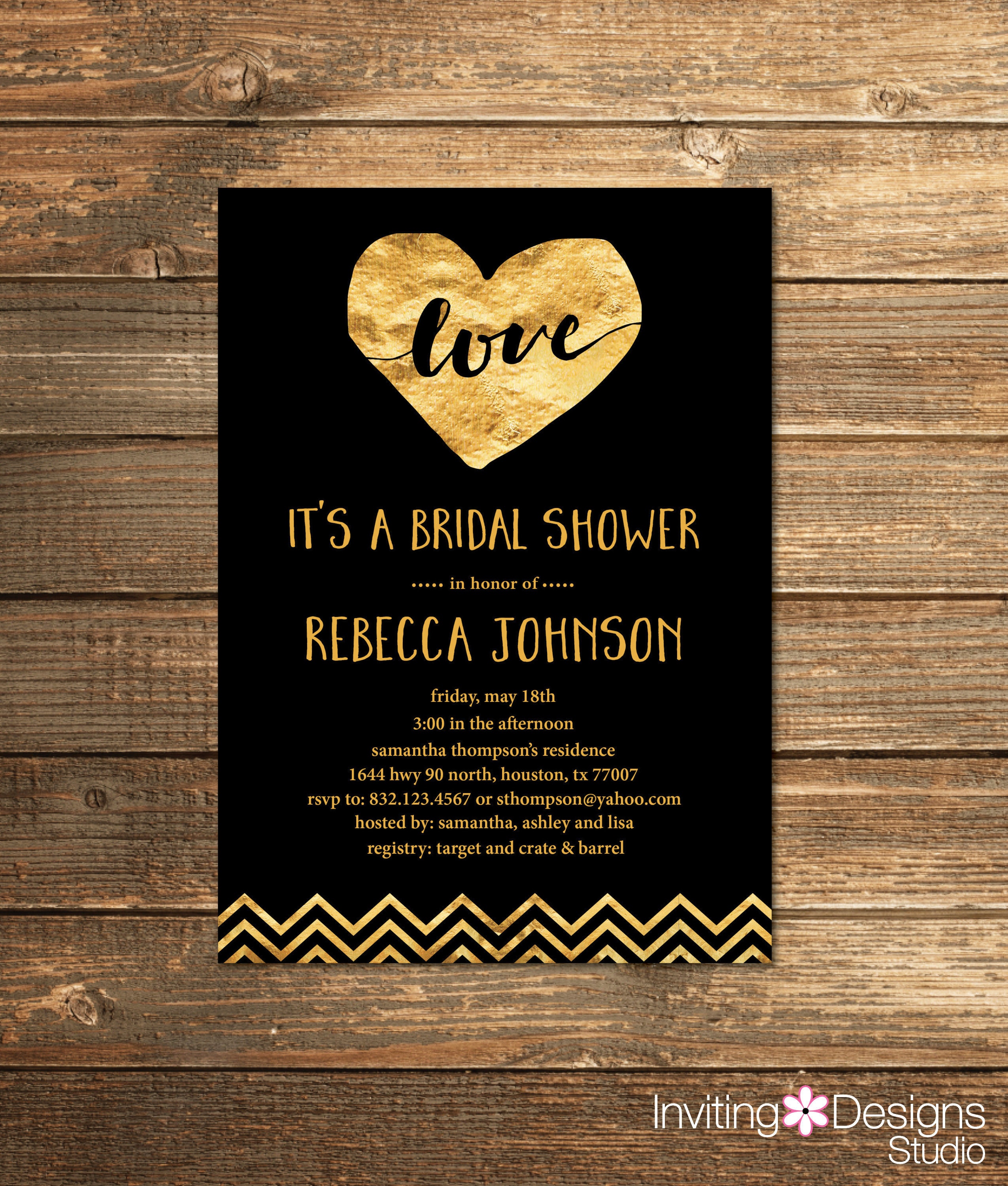 Gold and Black Bridal Shower Invitation Gold Foil Love Etsy