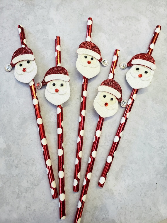 Santa Straws, Christmas Straws, Stocking Stuffer, Santa Party Straws,  Holiday Party, Kids Stocking Stuffer, Kids Gift, 12 ct, SET OF 12