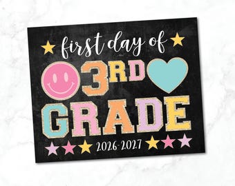 First Day of 3rd Grade sign / First Day of Third Grade Sign / Photo Prop / Varsity Letters Happy Smiley Face / INSTANT DOWNLOAD, Printable
