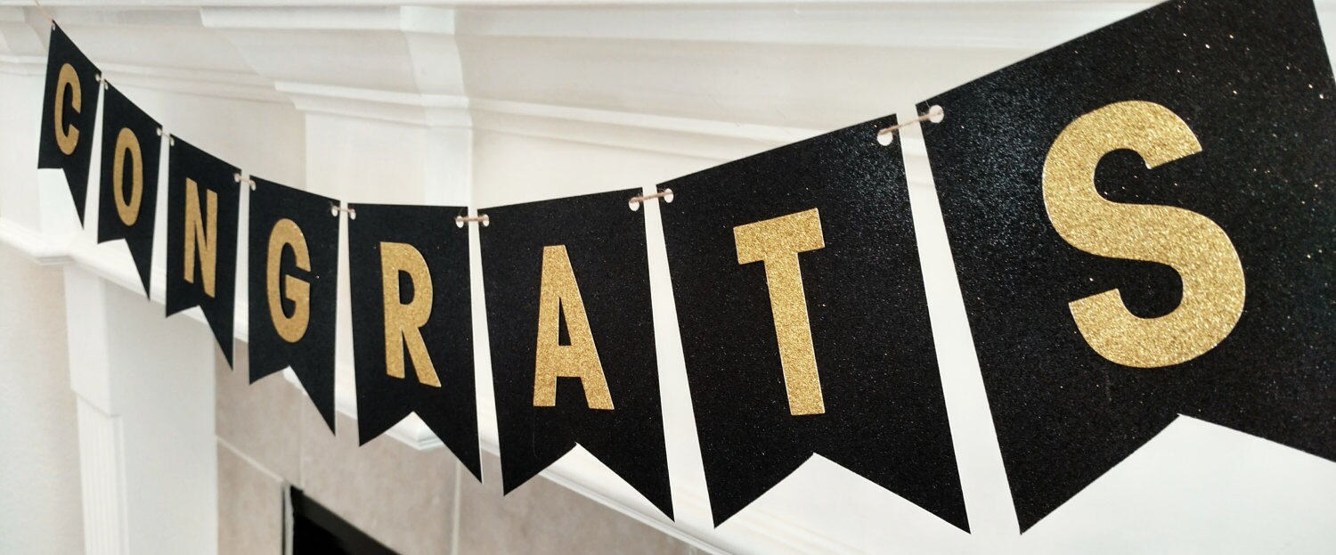 Graduation Party Banner, Black and Gold Banner, Congrats Banner ...