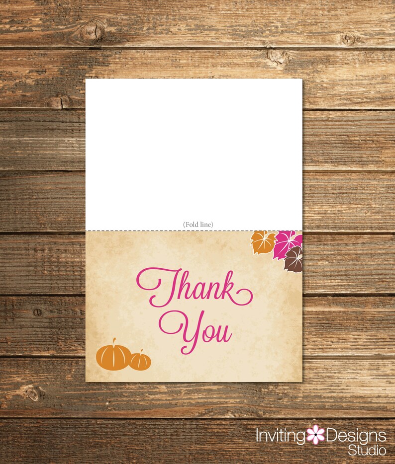 PRINTABLE FILE Pumpkin Orange Fall Baby Shower Thank You Card Vintage Pink Digital Autumn Tan