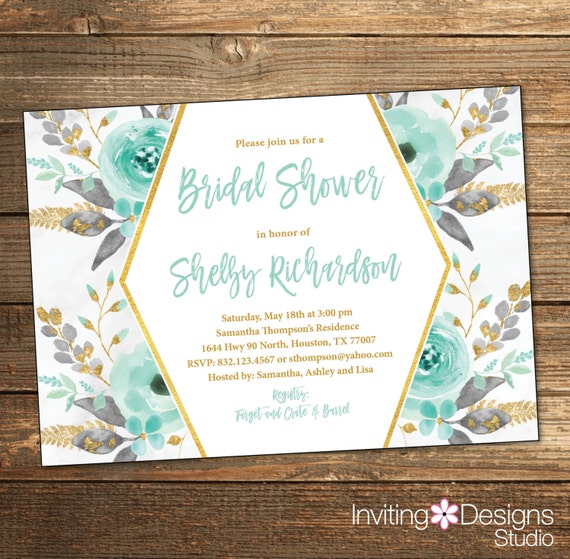 Mint Bridal Shower Invitation Bridal Shower Invitation Mint Etsy