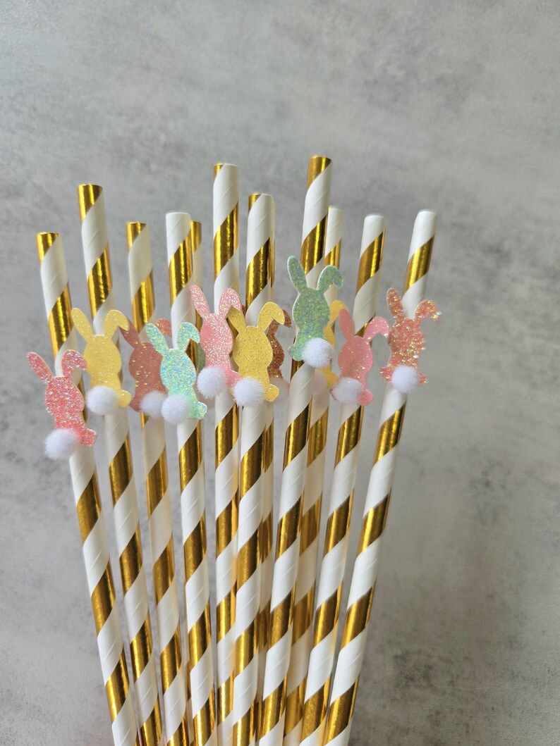 READY TO SHIP Bunny Straws, Some Bunny is One, Easter Straws, Bunny First Birthday, Easter Decor, Bunny Party, Easter Decorations, 12 Straws image 2