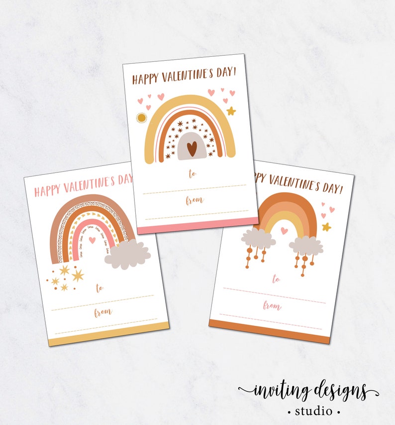 Rainbow Valentine Cards / Set of Valentine's Cards / Kids Valentine / Boho Rainbow / Classroom Valentines / SET of 3 INSTANT DOWNLOAD 