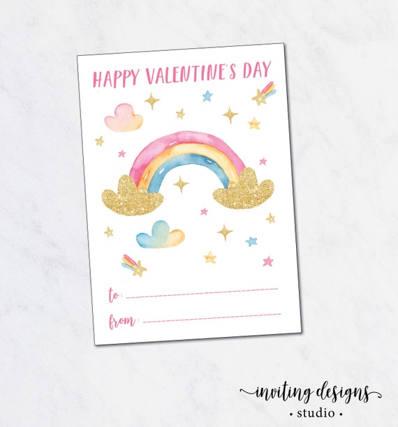 Rainbow Valentine Card / Printable Valentine's Cards / - Etsy