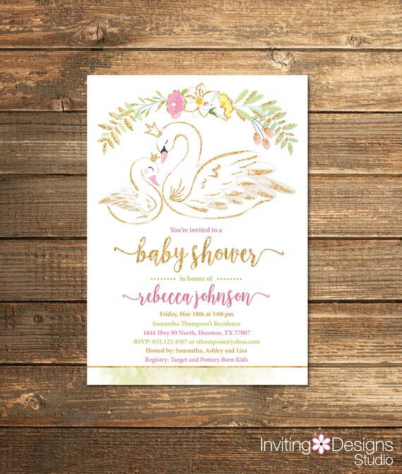 swan princess baby shower invitations