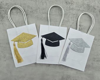 Sac cadeau de remise des diplômes Articles de fête Or noir Décoration argentée Casquette de remise des diplômes Cadeau pailleté Cadeau Célébration Cérémonie de diplôme