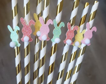 Easter Straws, Bunny Straws, Bunny Birthday, Easter Party, Easter Decor, Bunny Party Straws, Easter Basket Filler, Set of 12 Straws