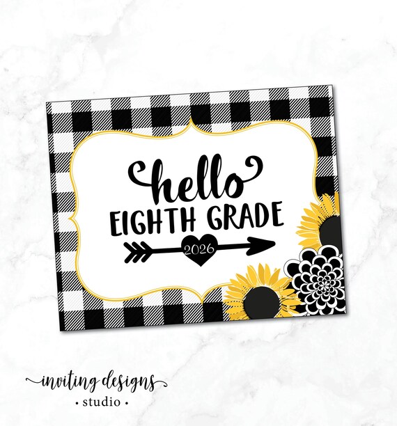 Eighth Grade First Day Sign: Buffalo Plaid & Sunflowers (Digital Download 8x10 PDF/JPEG