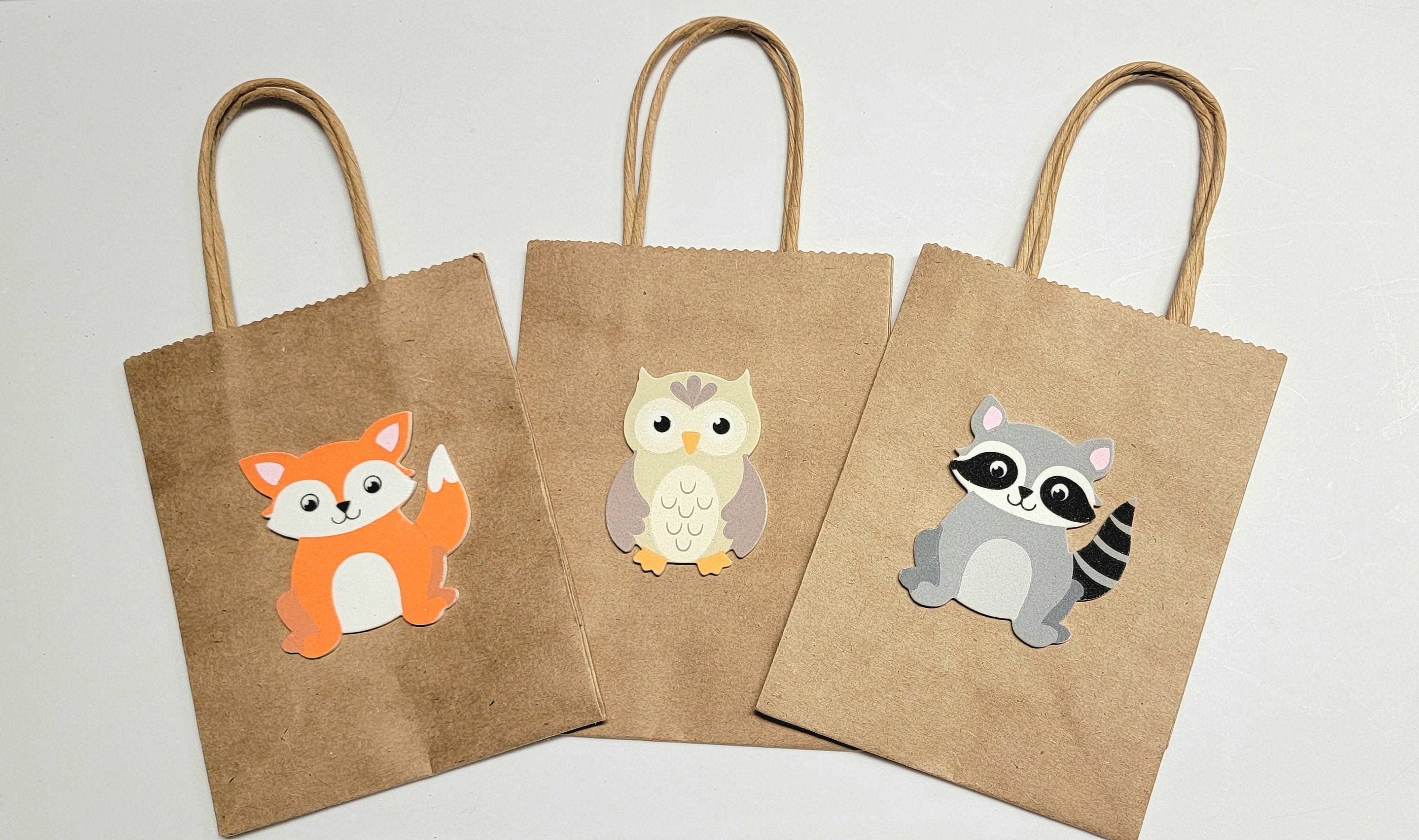 Favor Bags, Fox Owl Racoon, Woodland Goodie Bags, Woodland Goody Bags, Decoration for Forest Baby Shower, Woodland Birthday Party, SET OF 12