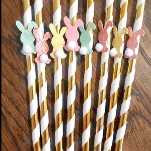 Easter Gift for Kids, Bunny Straws for Easter Basket, Easter Party, Easter Decor, Bunny Party Straws, Easter Basket Filler, Set of 12 Straws image 2