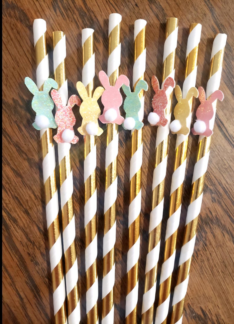Easter Gift for Kids, Bunny Straws for Easter Basket, Easter Party, Easter Decor, Bunny Party Straws, Easter Basket Filler, Set of 12 Straws image 2