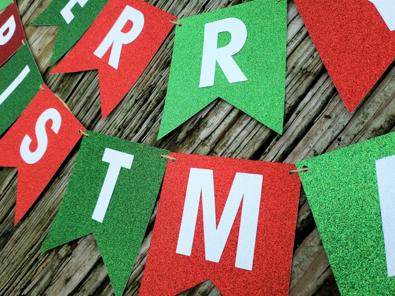 Red Green Traditional Christmas Christmas Party Decoration Christmas Banner Red and Green Glitter READY TO SHIP Merry Christmas Banner