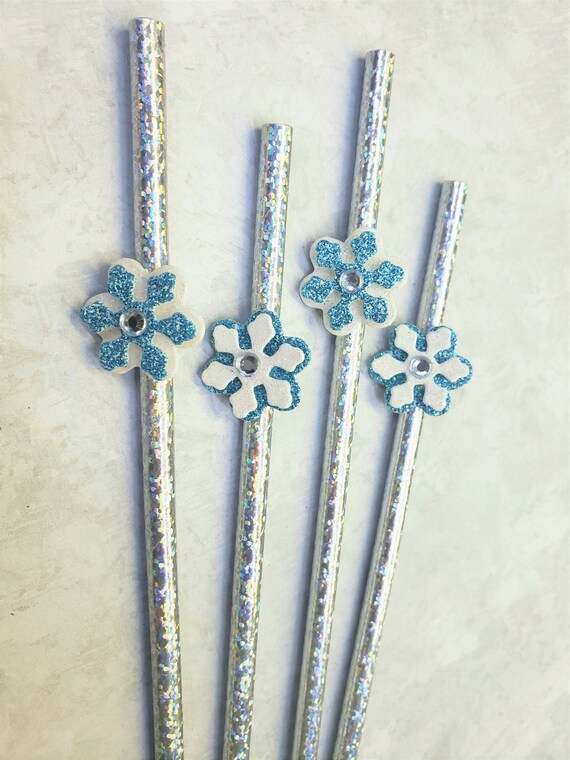 10 Piece Set Christmas SNOWFLAKE Straw Toppers