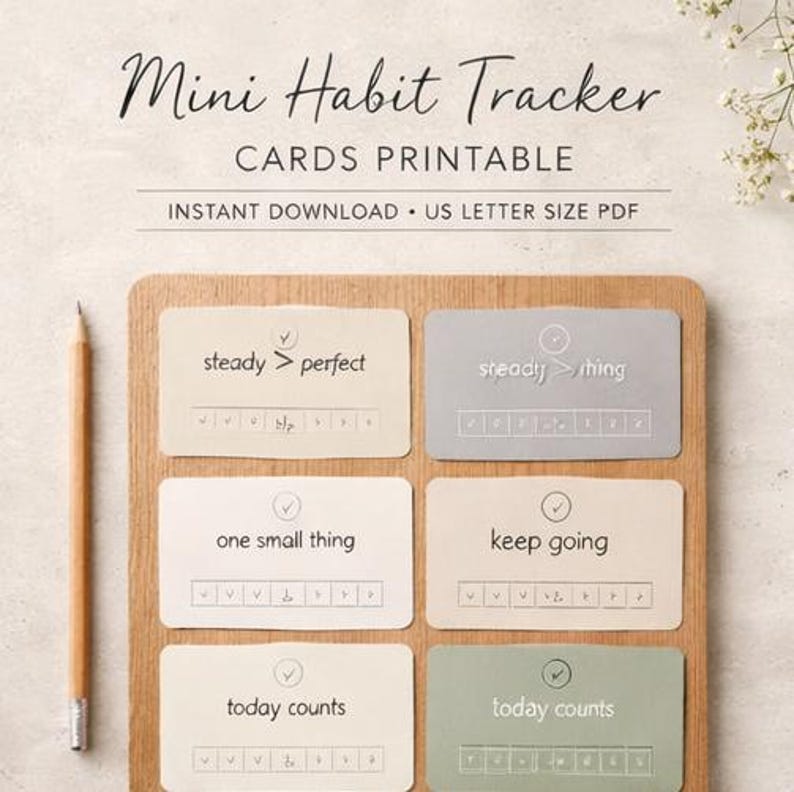 Tracker Cards.pdf Minimal Mini Habit Tracker Canva Template | Editable Planner Cards - Etsy