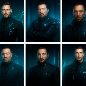 Cyberpunk CEO Portrait Pack: avatar di fondatori di aziende tecnologiche futuristiche per il branding